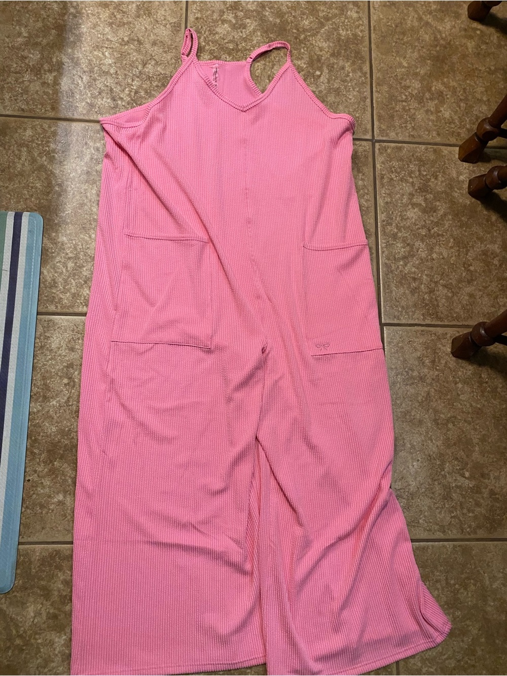 Pink Ribbed Wide-Leg Jumpsuit with Front Pockets Simply Southern XXL